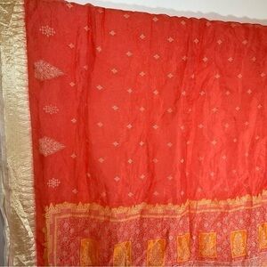 Orange Sheer Saree Fabric With Embroidered Gold Trim
